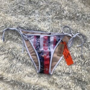 Clover Canyon Tie Sides Red White & Blue Stripe Shiny Bikini Bottom Size S